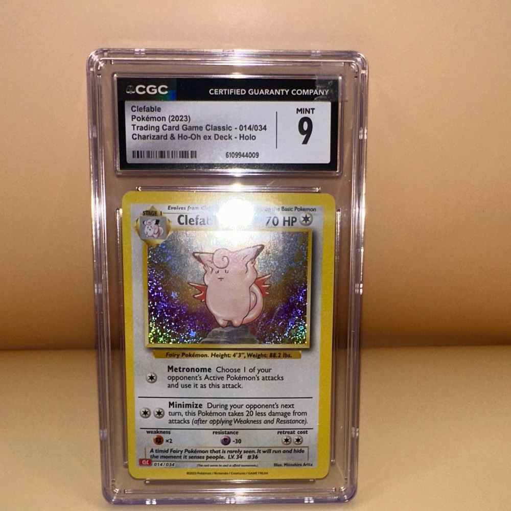 Pokemon Clefable Holo Card Case — Yellow Frame with Rainbow Holo